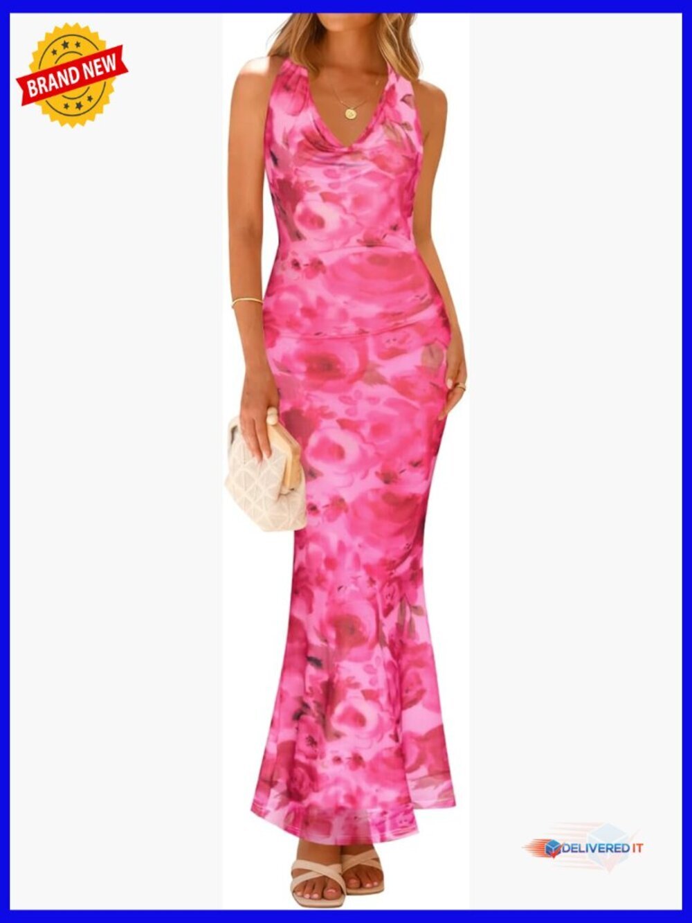 Summer Halter Neck Floral Print Maxi Dress Sleeveless Bodycon Party